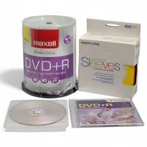 100 Pack +(2) MAXELL Maxdata RW DVD+R 16x 4.7 GB 120 Min Spindle & 100pk Sleeves